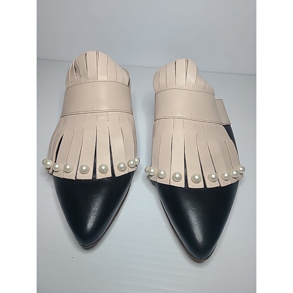PERTINI Women Loafers  Black/creme Mules Shoes  SZ 40